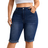 High Waist Stretch Denim Bermuda Shorts