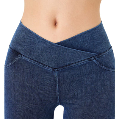 Crossover High Waist Stretch Denim Casual Skinny Shorts