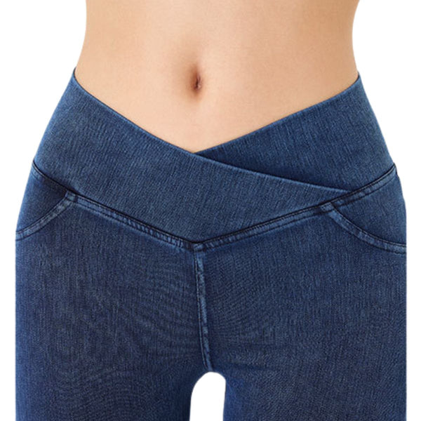Crossover High Waist Stretch Denim Casual Skinny Shorts