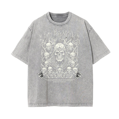 Stone Wash Skull Pattern T Shirt