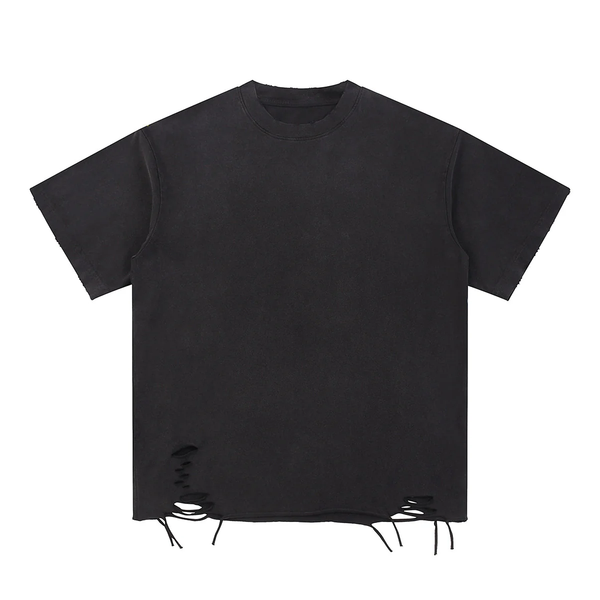 Black Washed Cotton Ripped Boxy Tee 8oz