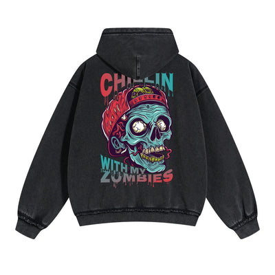 Zombies Graphic Double Slider Zip Hoodie-INNBLAC