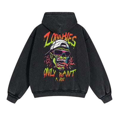 Zombies Graphic Double Slider Zip Hoodie-INNBLAC