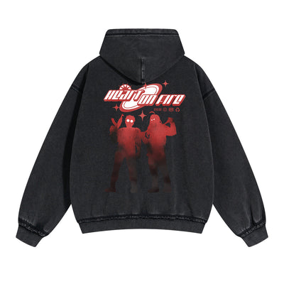 Heart On Fire Y2K Double Slider Zip Hoodie-INNBLAC