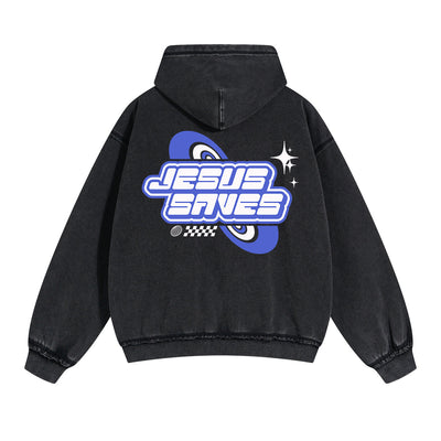 Jesus Saves Christian Y2k Double Slider Zip Hoodie-INNBLAC