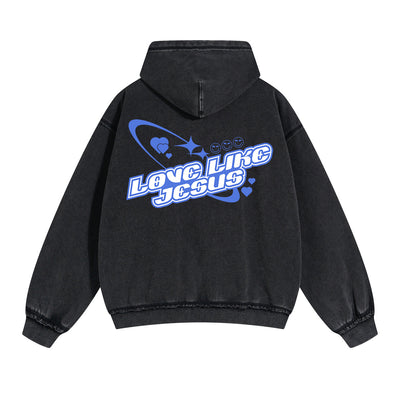 Love Like Jesus Christian Y2k Double Slider Zip Hoodie-INNBLAC