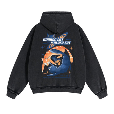 Orange Cat Vs Black Cat Double Slider Zip Hoodie-INNBLAC