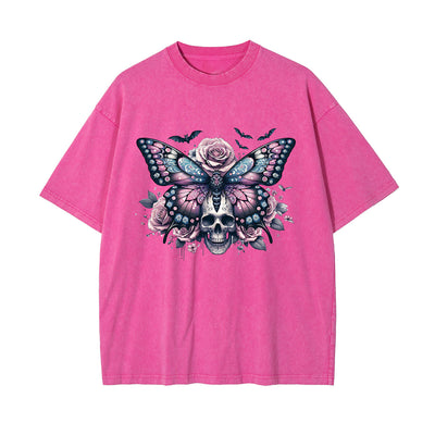 Gothic Butterfly Skull Art Graphic Tee-INNBLAC