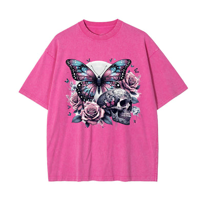 Gothic Butterfly Skull Art Graphic Tee-INNBLAC