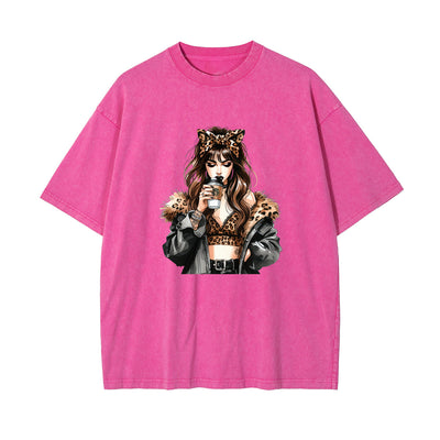 Stylish Lady With Coffee Graphic Tee-INNBLAC