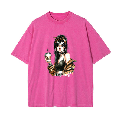Stylish Lady With Coffee Graphic Tee-INNBLAC