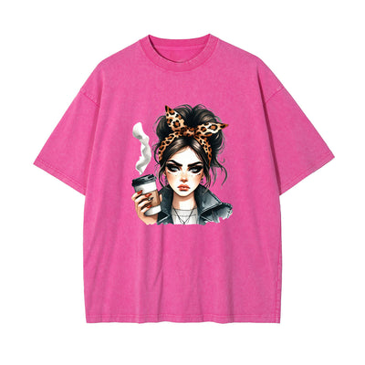 Stylish Lady With Coffee Graphic Tee-INNBLAC