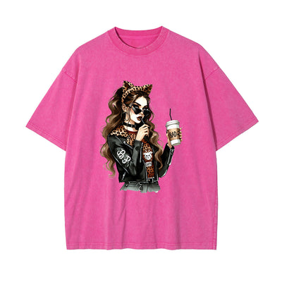 Stylish Lady With Coffee Graphic Tee-INNBLAC