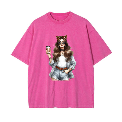Stylish Lady With Coffee Graphic Tee-INNBLAC