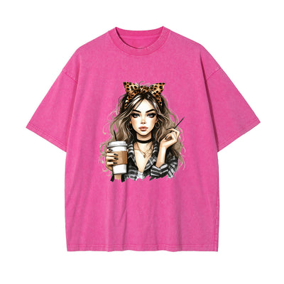 Stylish Lady With Coffee Graphic Tee-INNBLAC