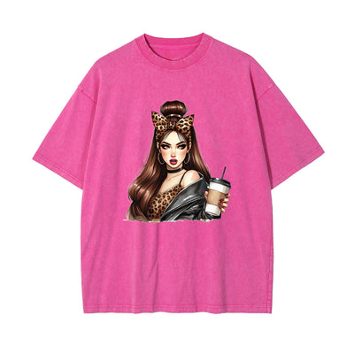 Stylish Lady With Coffee Graphic Tee-INNBLAC